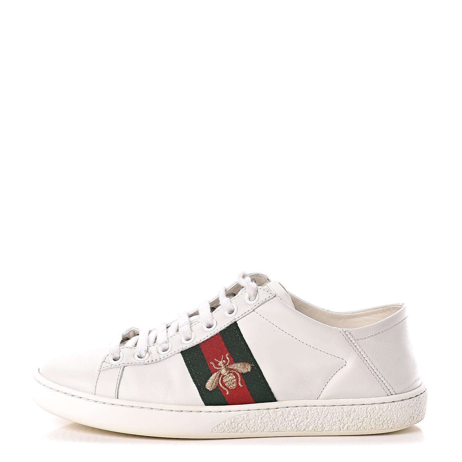 Gucci Calfskin Web Bee Embroidered Womens Ace Sneakers 36 White Green 1 of 15