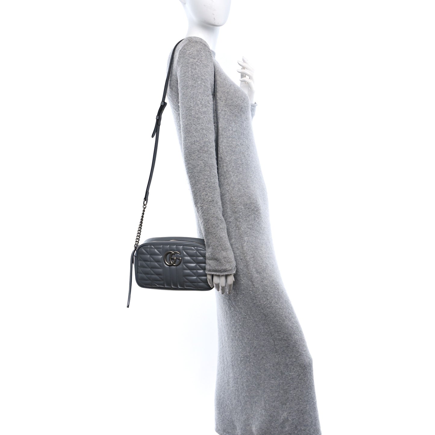 Calfskin Matelasse Aria Small GG Marmont Chain Shoulder Bag Deep Grey