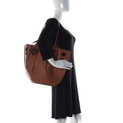 Loewe Calfskin Perforated Small Shell Tote Tan 2 of 8