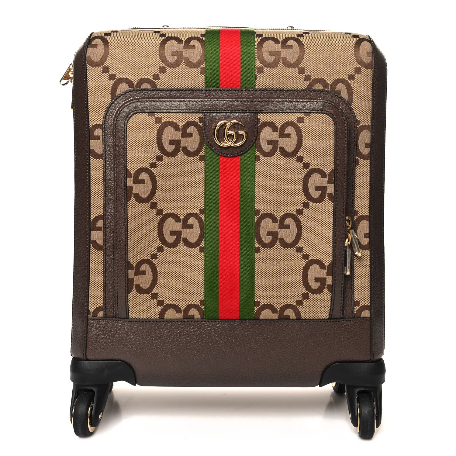 Gucci Monogram Jumbo GG Textured Dollar Calfskin Web Small Savoy Cabin Trolley Camel Ebony New Acero 1 of 10