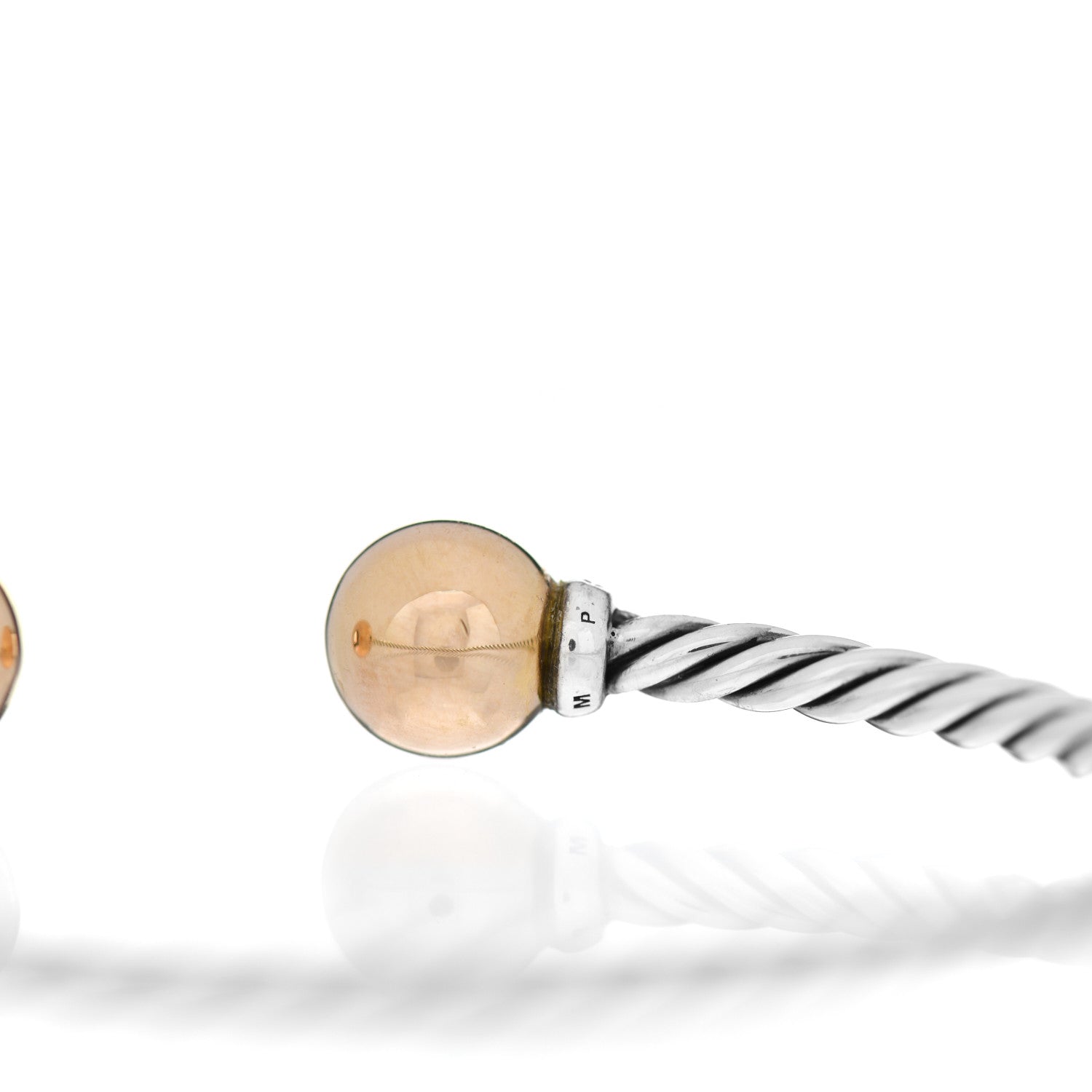 David Yurman Sterling Silver 18K Rose Gold Diamond 9mm Solari Bead Bracelet 4 of 5