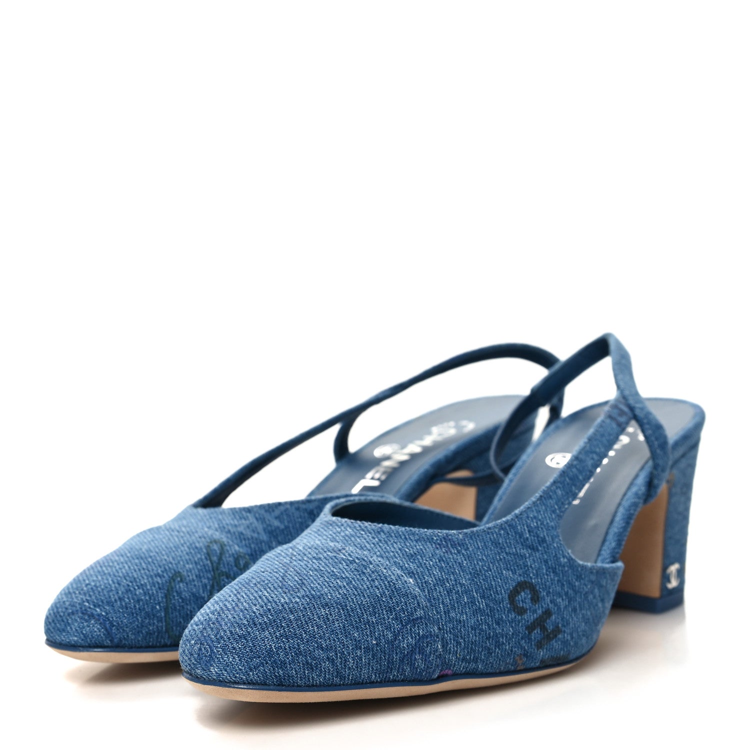 Chanel Denim Cap Toe Denim Mood Slingback Flats 38.5 Blue Multicolor 3 of 8