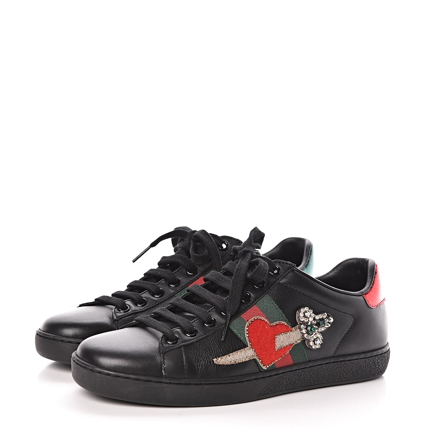 Calfskin Ayers Web Pierced Heart Embroidered Ace Sneakers 36.5 Black