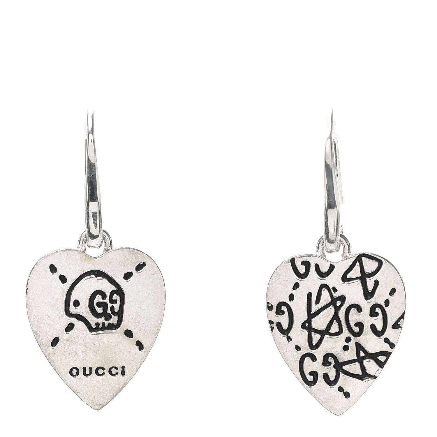 Gucci Sterling Silver GucciGhost Heart Drop Earrings 1 of 6