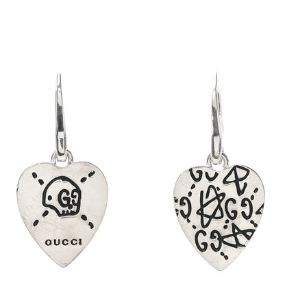 Gucci Sterling Silver GucciGhost Heart Drop Earrings 1 of 6