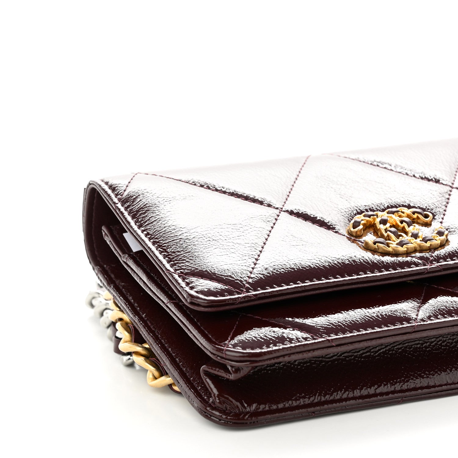 Chanel Shiny Crumpled Calfskin Quilted Chanel 19 Wallet On Chain WOC Burgundy 10 of 12