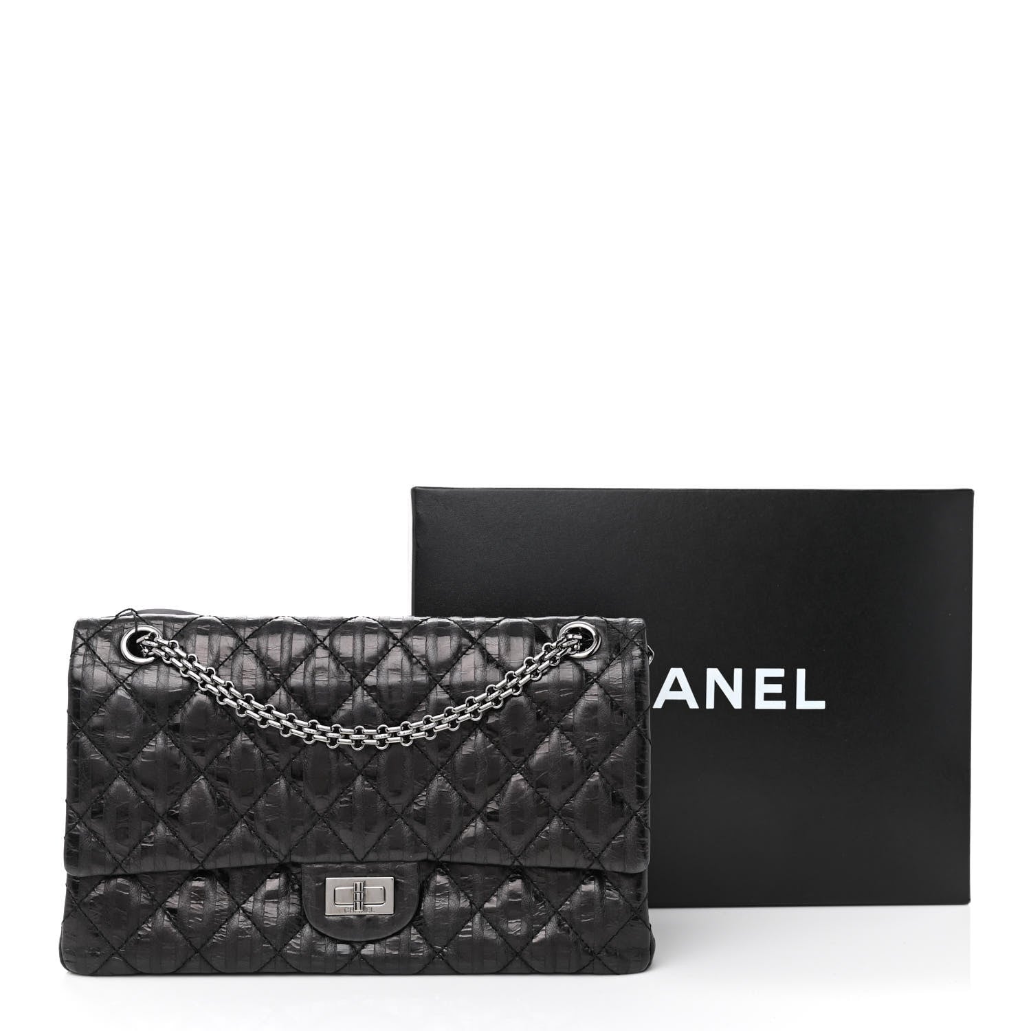 Chanel Metallic Calfskin Striped 2.55 Reissue 226 Flap Black 11 of 11