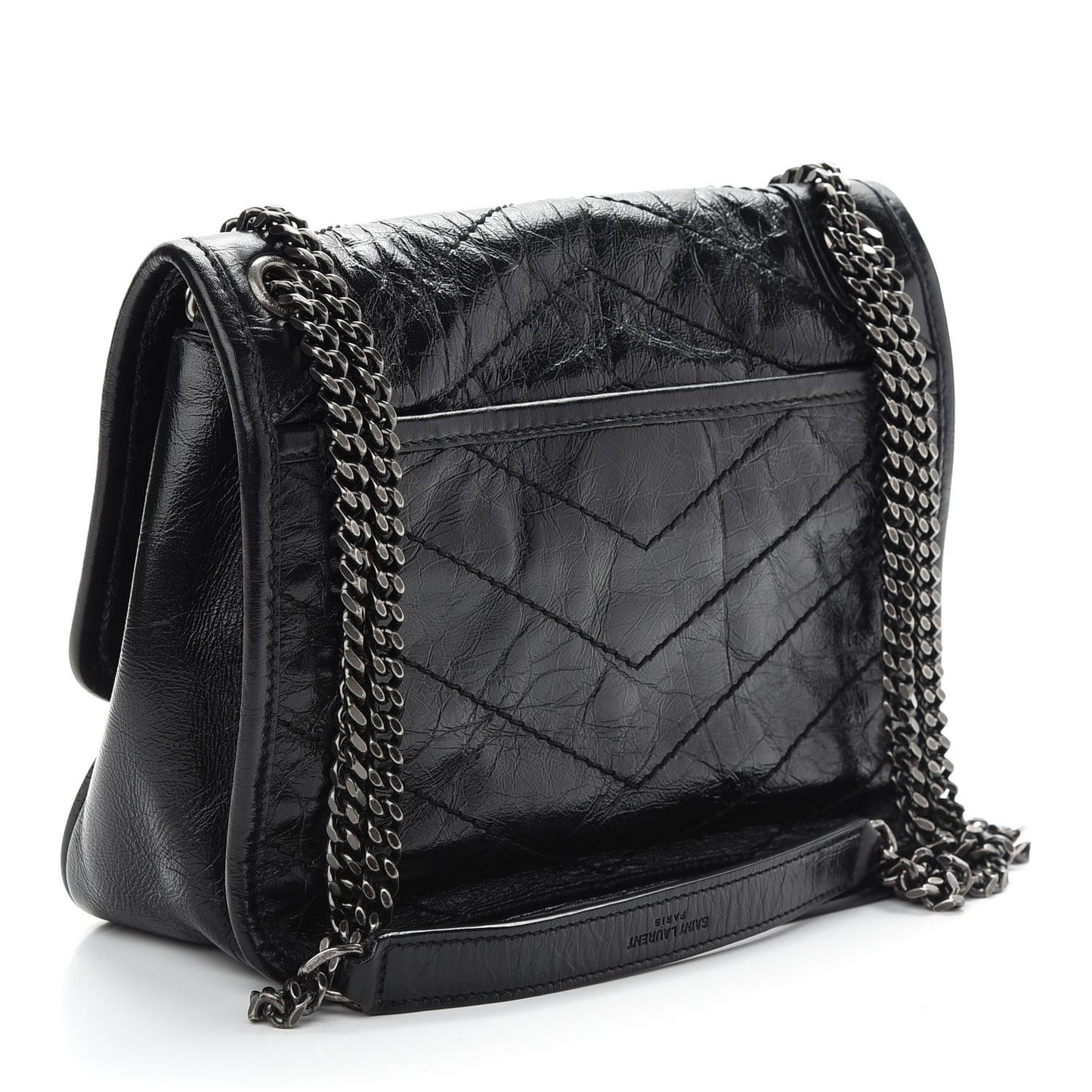 Crinkled Calfskin Matelasse Monogram Baby Niki Chain Satchel Black