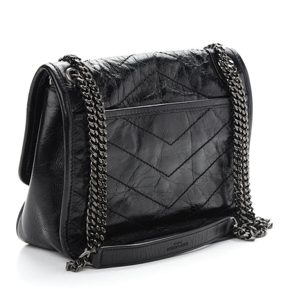 Saint Laurent Crinkled Calfskin Matelasse Monogram Baby Niki Chain Satchel Black 3 of 8