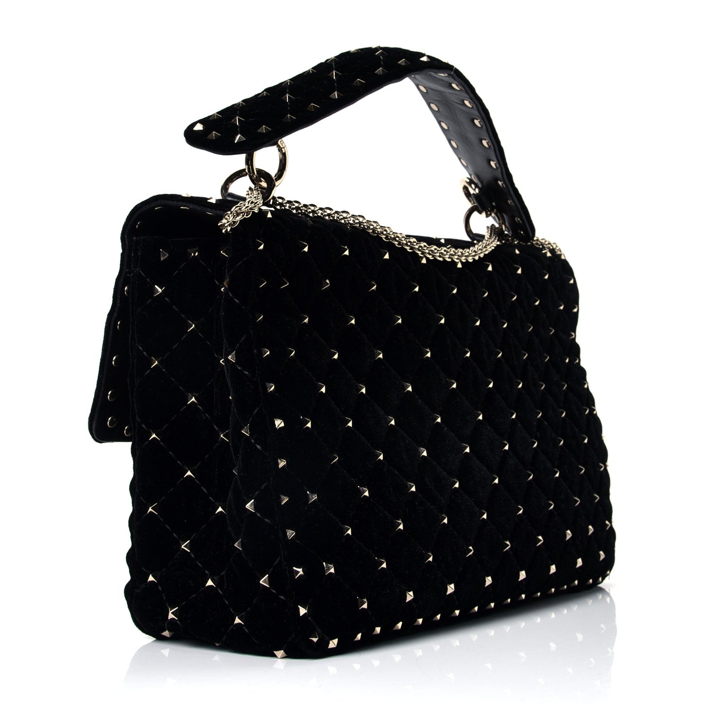 Velvet Large Rockstud Spike Shoulder Bag Black