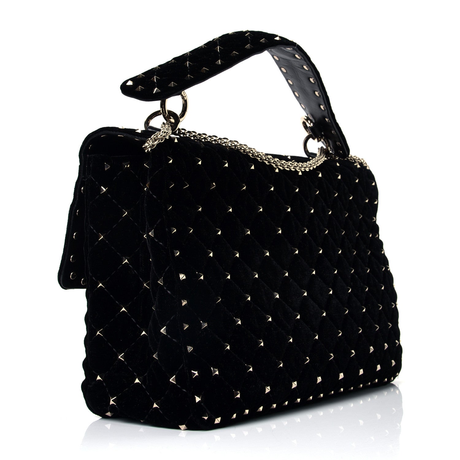 Valentino Garavani Velvet Large Rockstud Spike Shoulder Bag Black 2 of 4