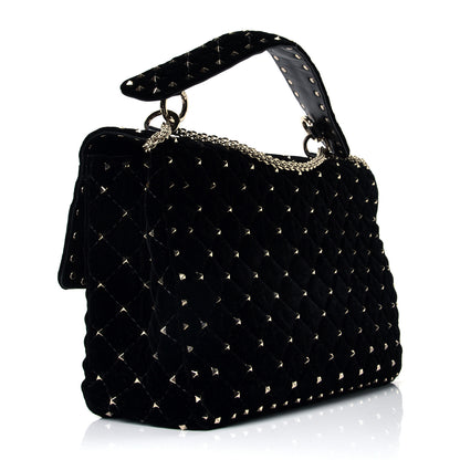 Valentino Garavani Velvet Large Rockstud Spike Shoulder Bag Black 2 of 4