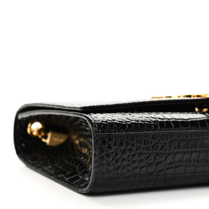 Saint Laurent Calfskin Crocodile Embossed Medium Classic Monogram Kate Tassel Satchel Black 7 of 9