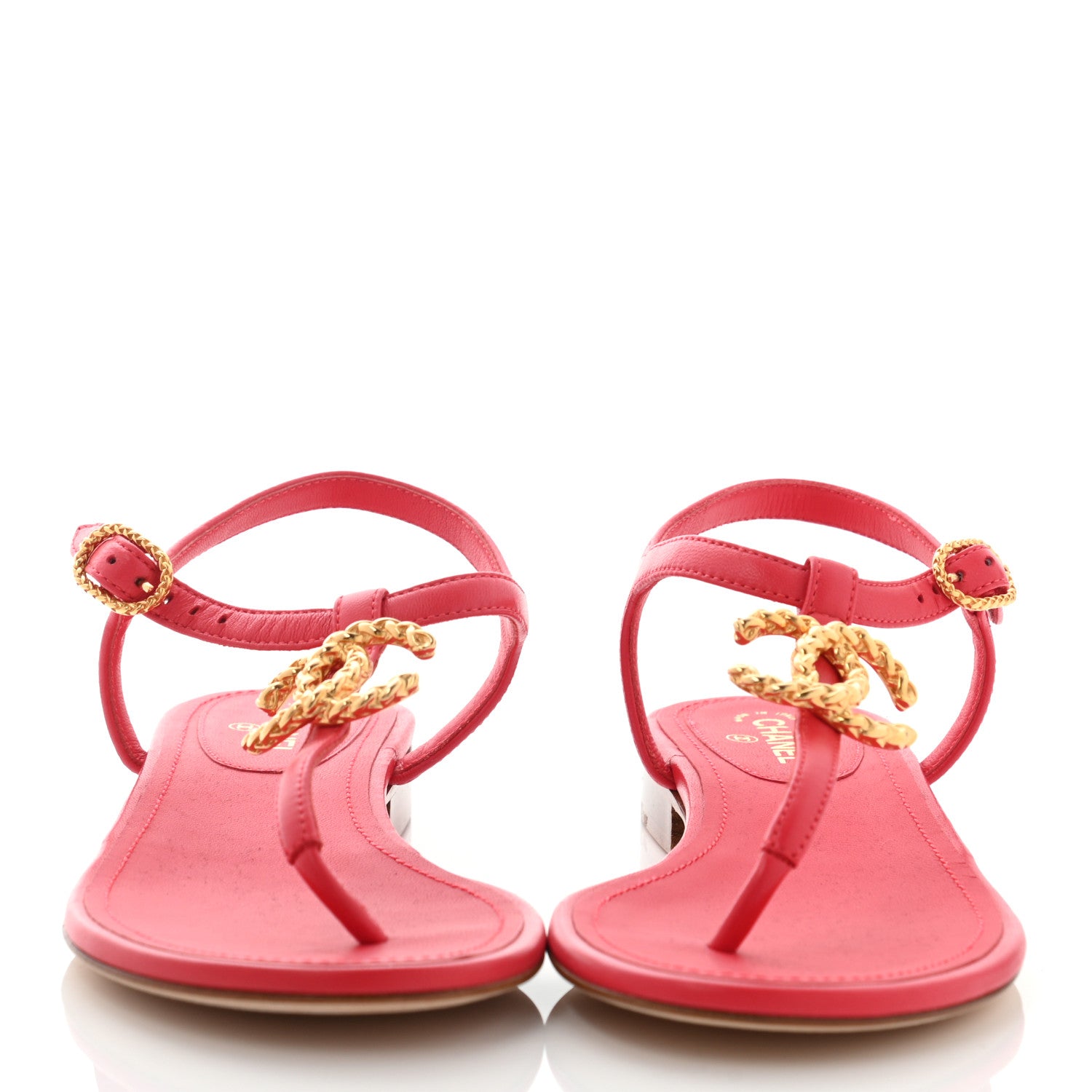 Chanel Lambskin CC Logo Thong Sandals 35.5 Red 2 of 8