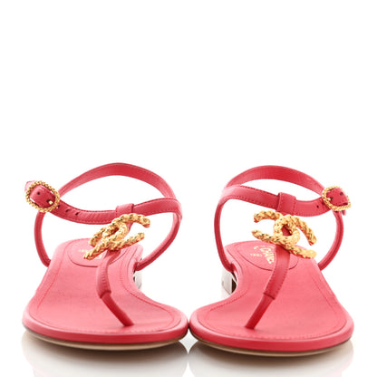 Chanel Lambskin CC Logo Thong Sandals 35.5 Red 2 of 8