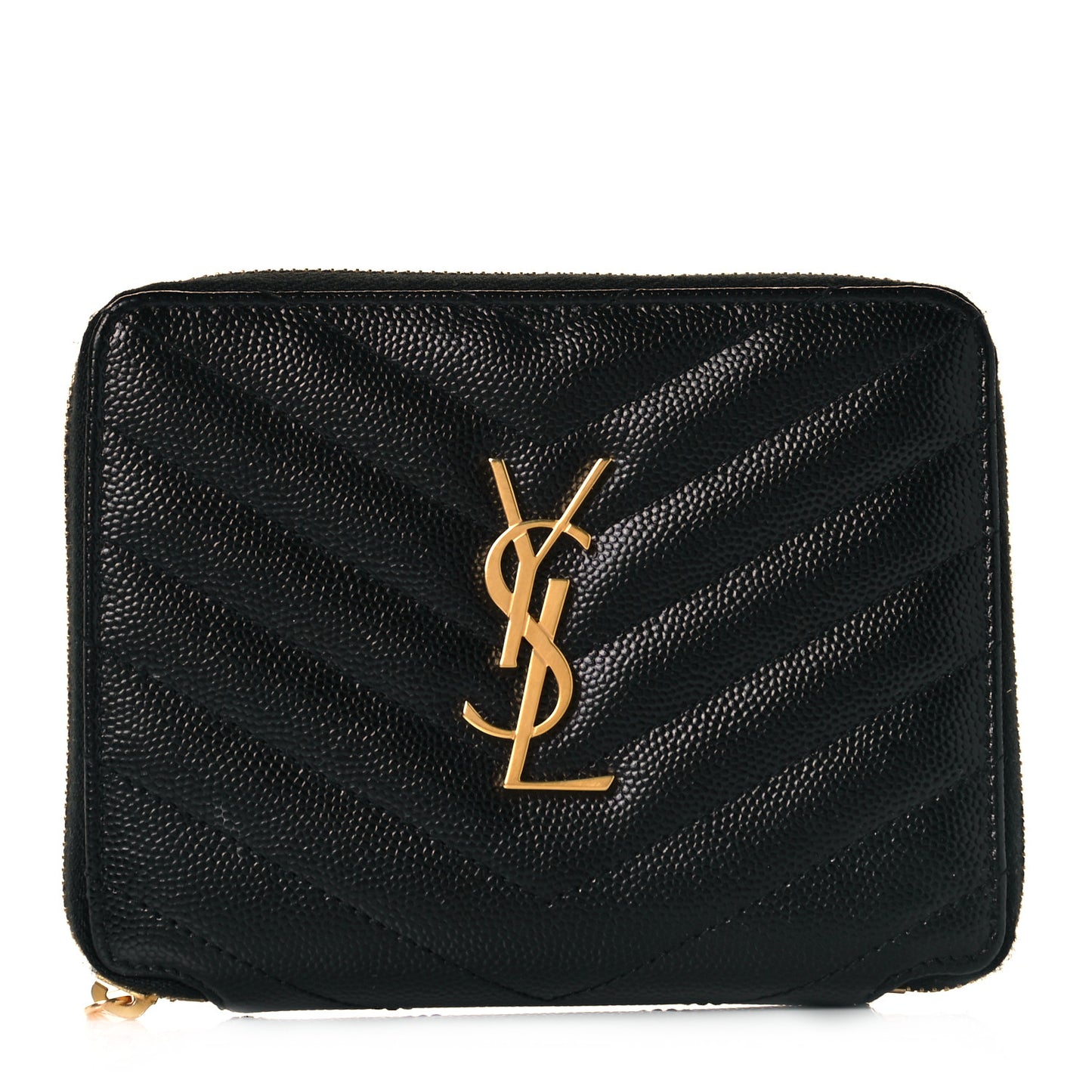 Grain De Poudre Matelasse Chevron Monogram Compact Zip Around Wallet Black
