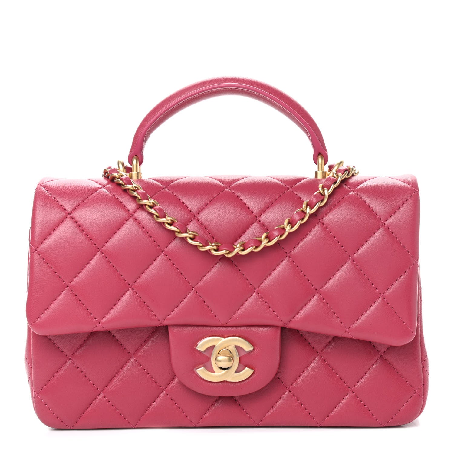 Chanel Lambskin Quilted Mini Top Handle Rectangular Flap Dark Pink 1 of 9