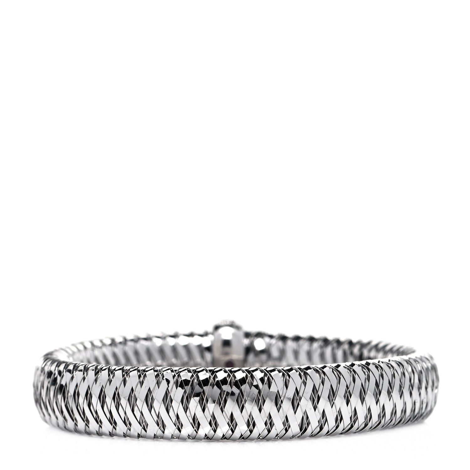 Roberto Coin 18K White Gold Diamond Medium Primavera Bangle Bracelet 5 of 8