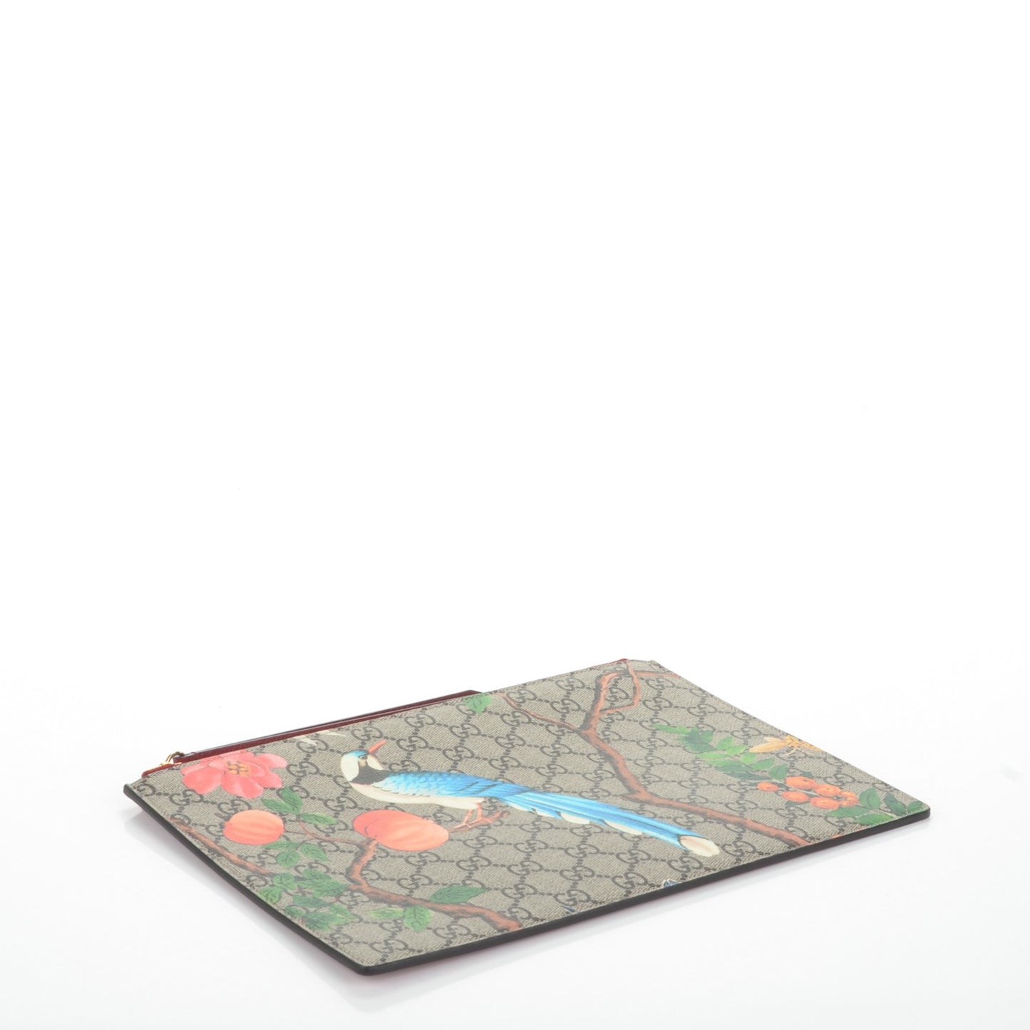 GG Supreme Monogram Tian Large Zip Pouch Beige Multicolor Red
