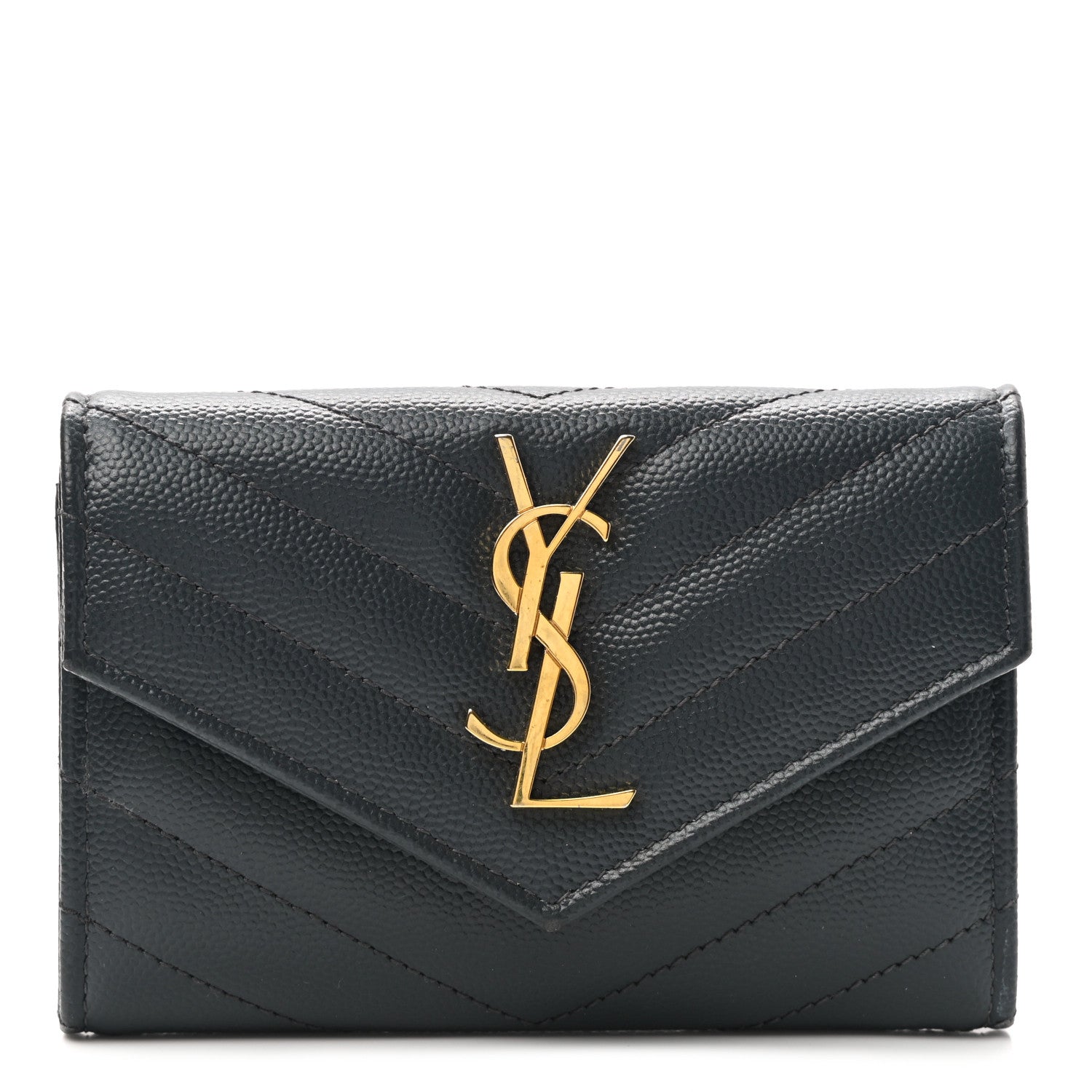 Saint Laurent Grain De Poudre Matelasse Chevron Small Monogram Envelope Wallet Dark Smog 1 of 8