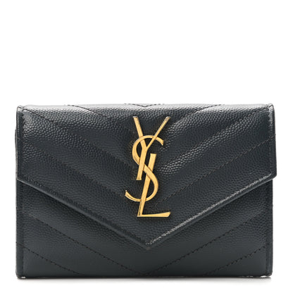 Saint Laurent Grain De Poudre Matelasse Chevron Small Monogram Envelope Wallet Dark Smog 1 of 8