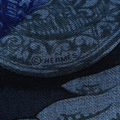 Hermes Cashmere Silk Le Mors a La Conetable Shawl 140 Marine Black Bleu Chine 4 of 4
