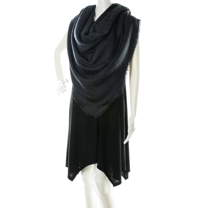 Gucci Wool Silk Monogram GGWeb Fringe Shawl Anthracite Blue 2 of 4