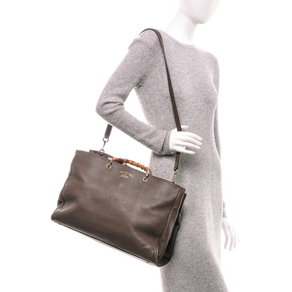 Gucci Calfskin Large Bamboo Shopper Tote Grey Field 3 of 9