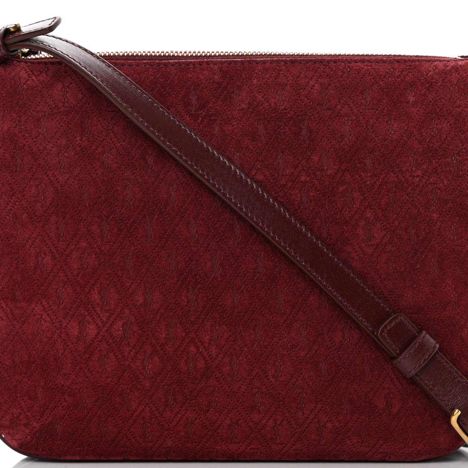 Saint Laurent Suede All-Over Monogram Crossbody Burgundy 9 of 11