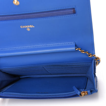 Chanel Lambskin Quilted Boy Wallet On Chain WOC Blue 5 of 10