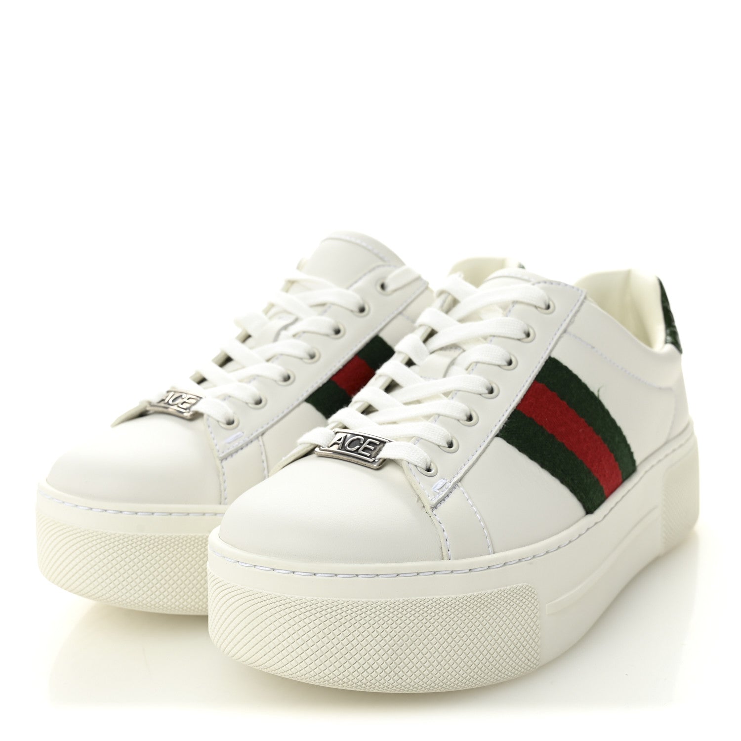 Gucci Ultralight Plume Calfskin Web Womens Ace Platform Sneakers 35.5 White 3 of 10