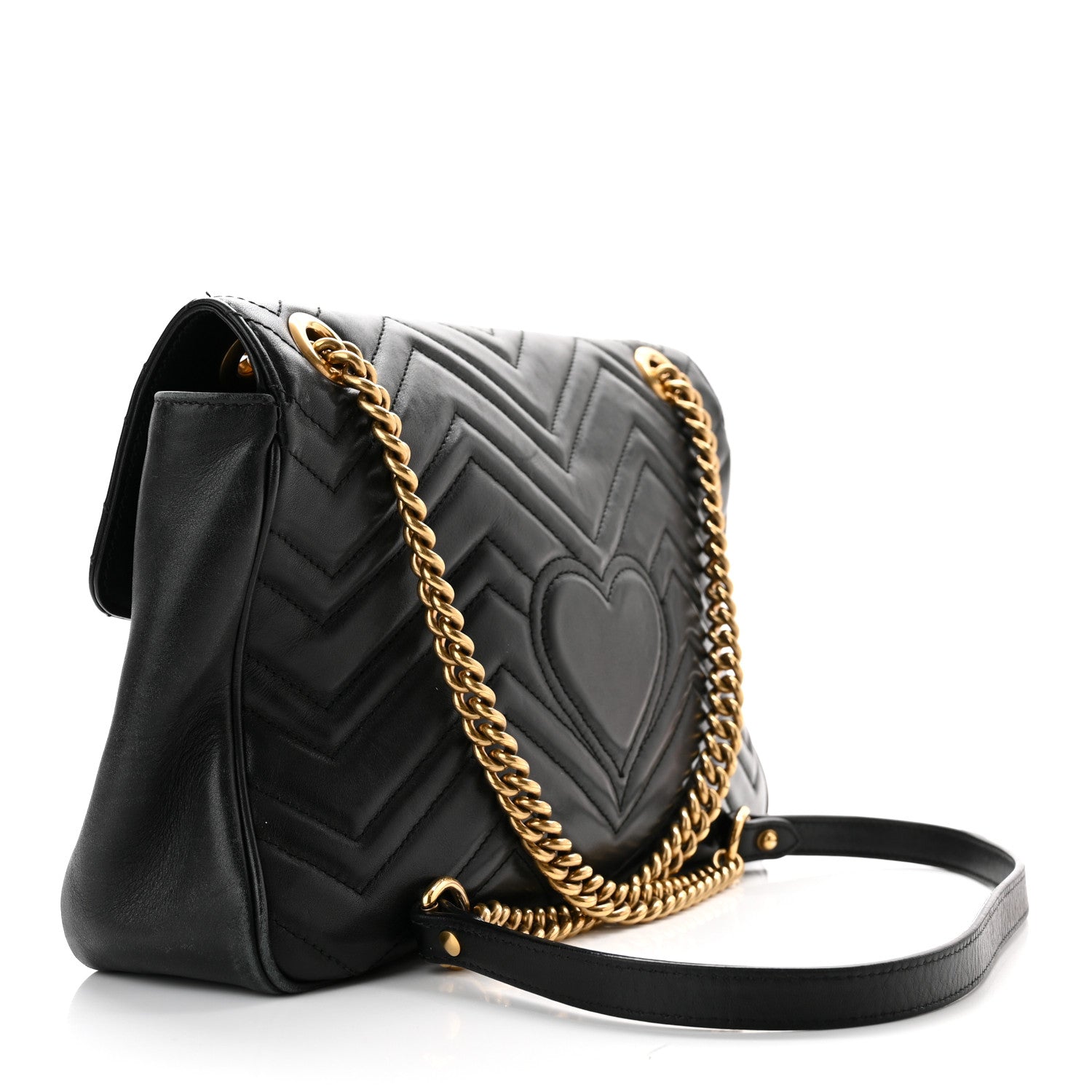 Gucci Calfskin Matelasse Medium GG Marmont Shoulder Bag Black 3 of 11