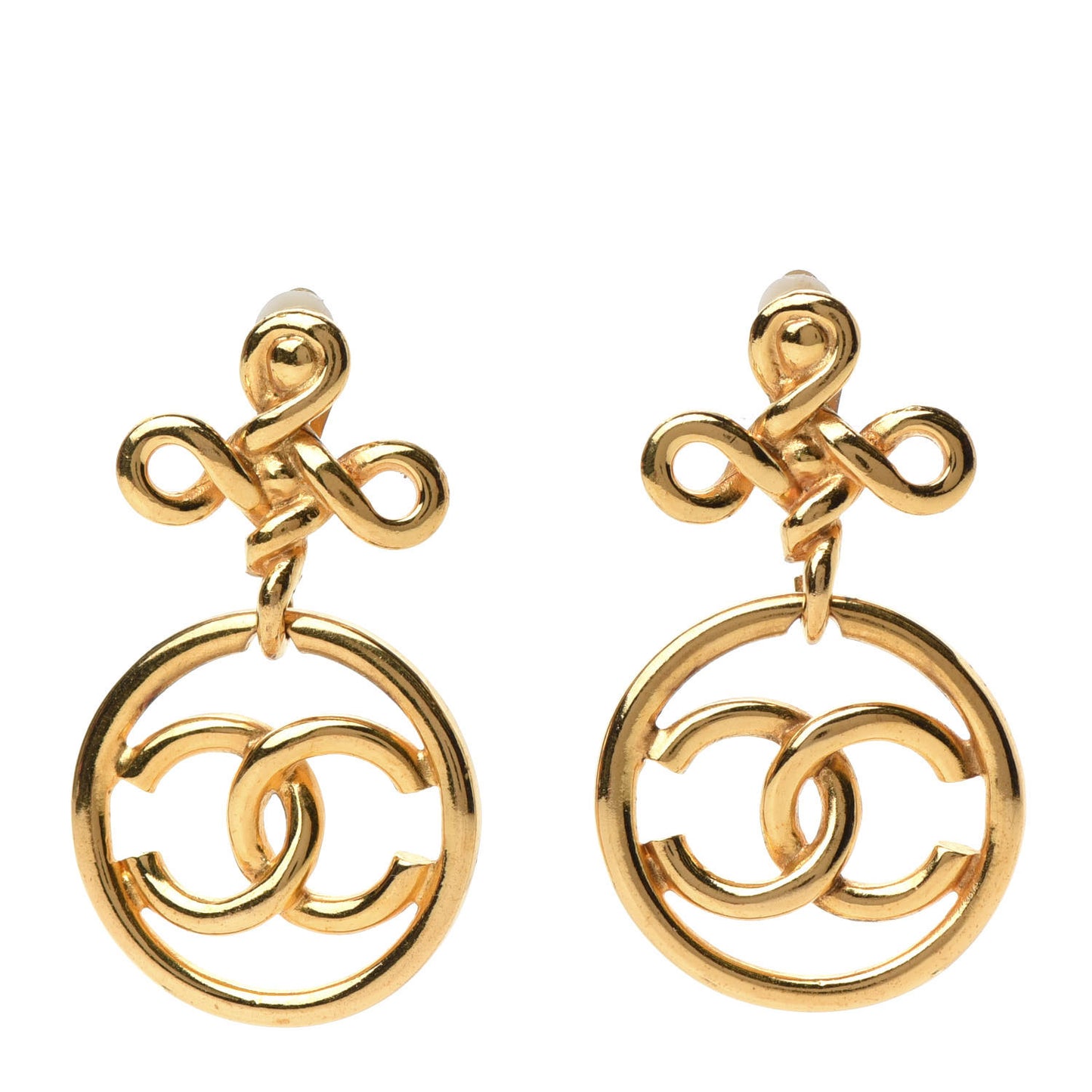 Large CC Drop Clip On Earrings Gold