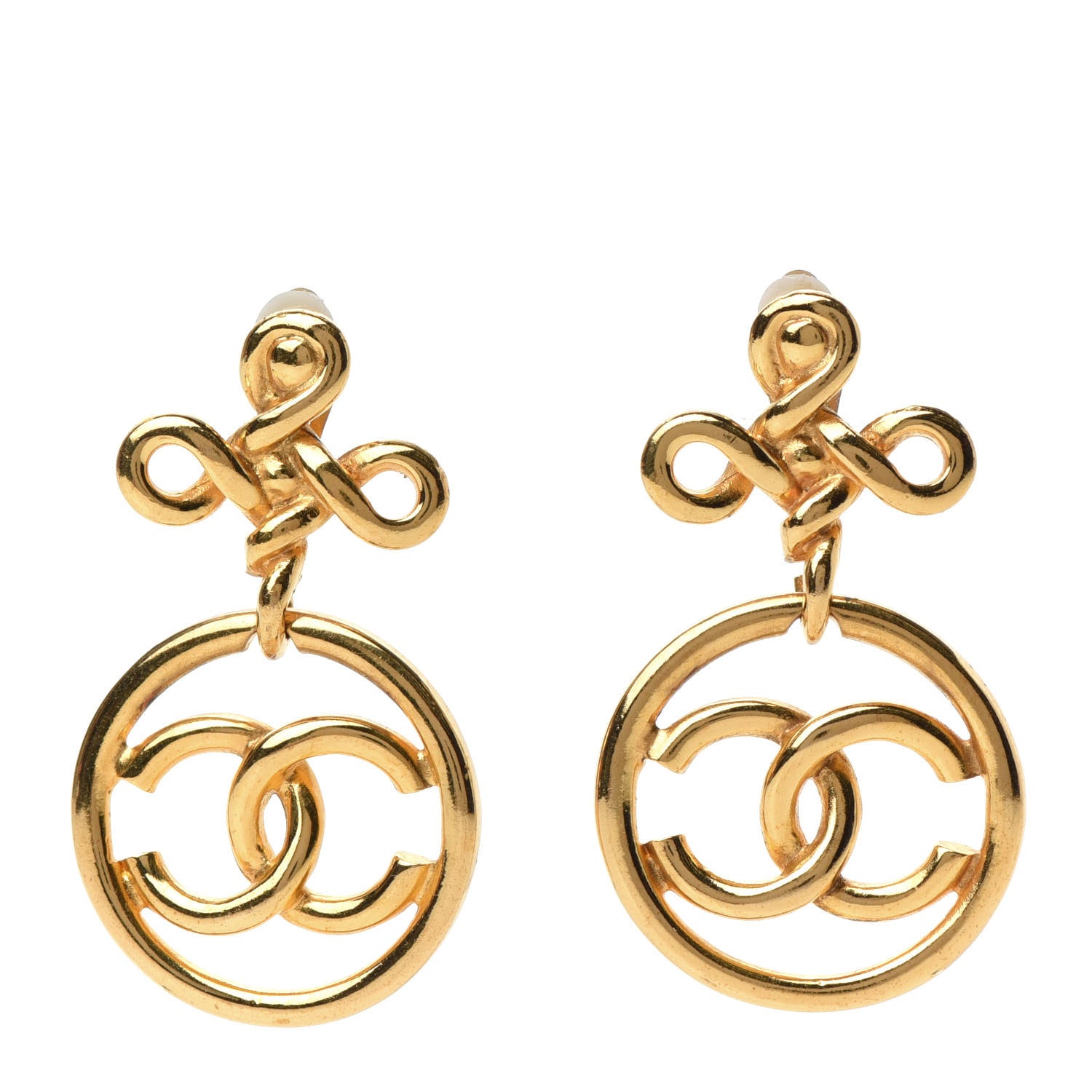 Chanel Large CC Drop Clip On Earrings Gold 1 of 4
