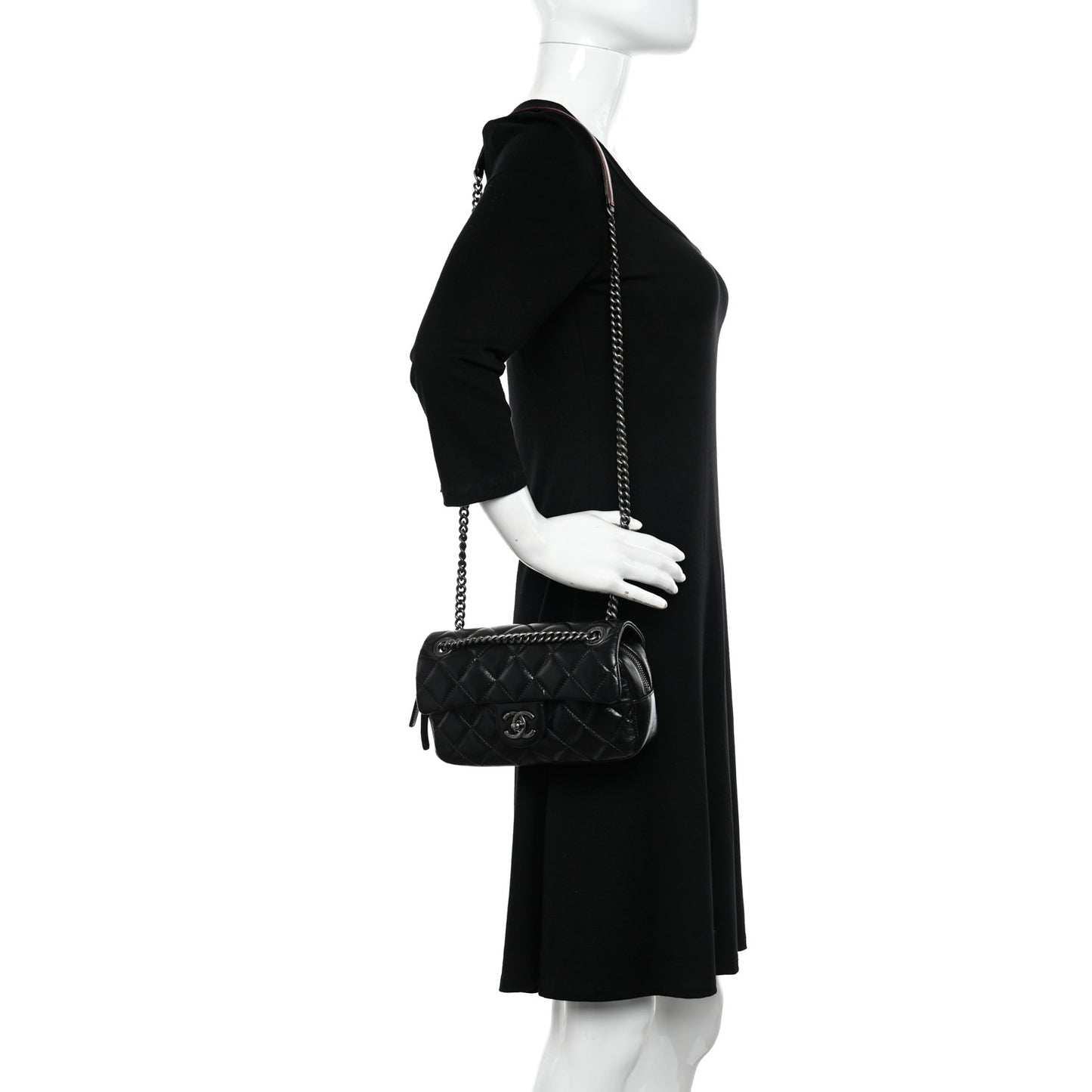Glazed Calfskin Quilted Small Duo Color Flap Black