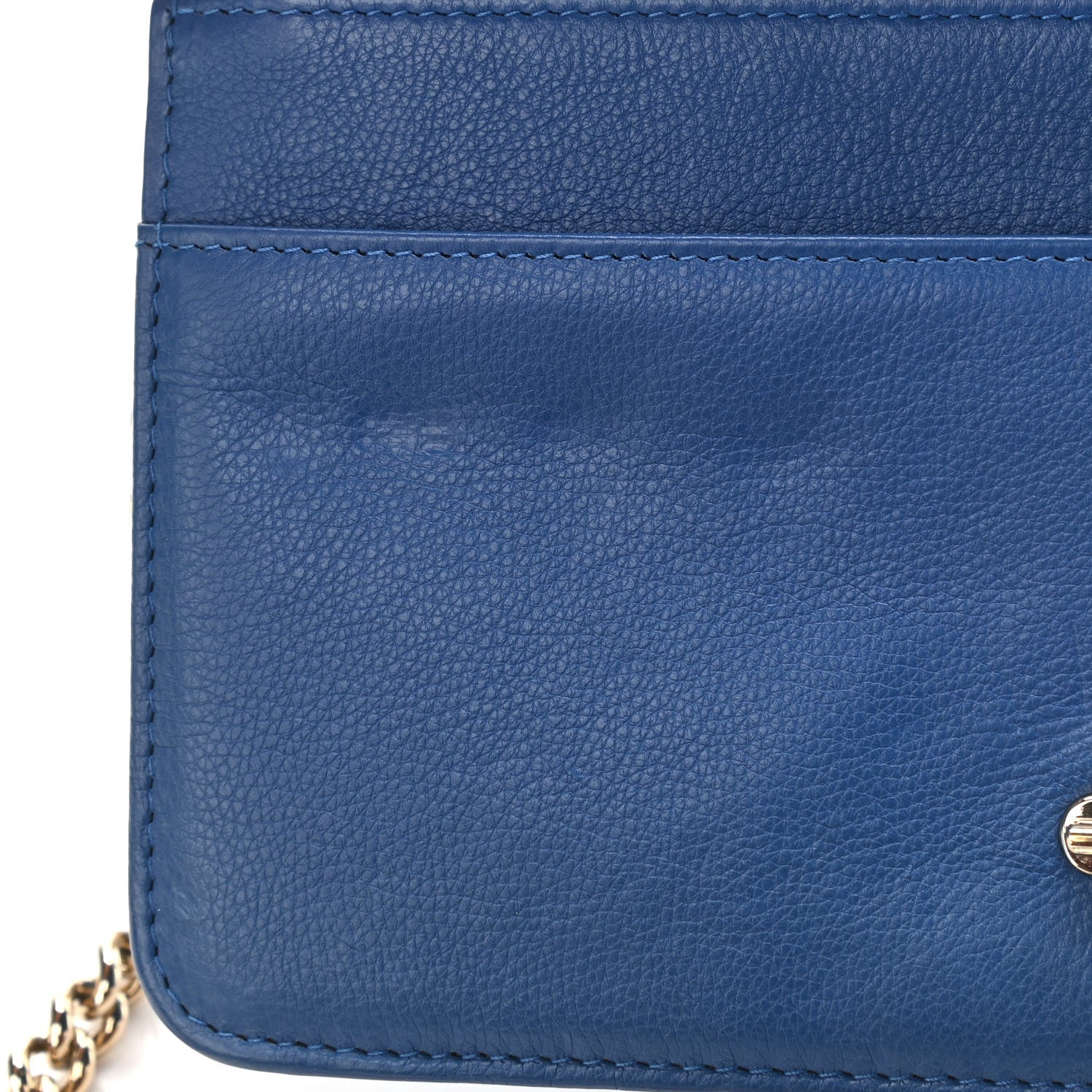 Chanel Grained Calfskin Quilted Label Click Flap Wallet On Chain WOC Blue 12 of 12