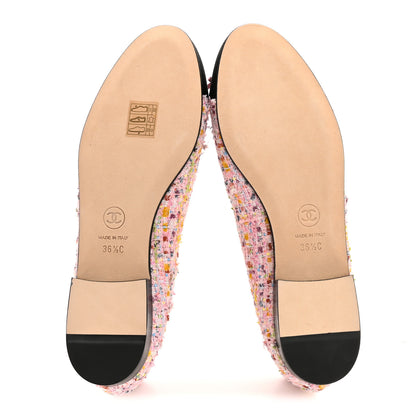 Chanel Tweed Sequin Grosgrain Cap Toe Ballet Flats 36.5 Light Pink Multicolor Black 6 of 9