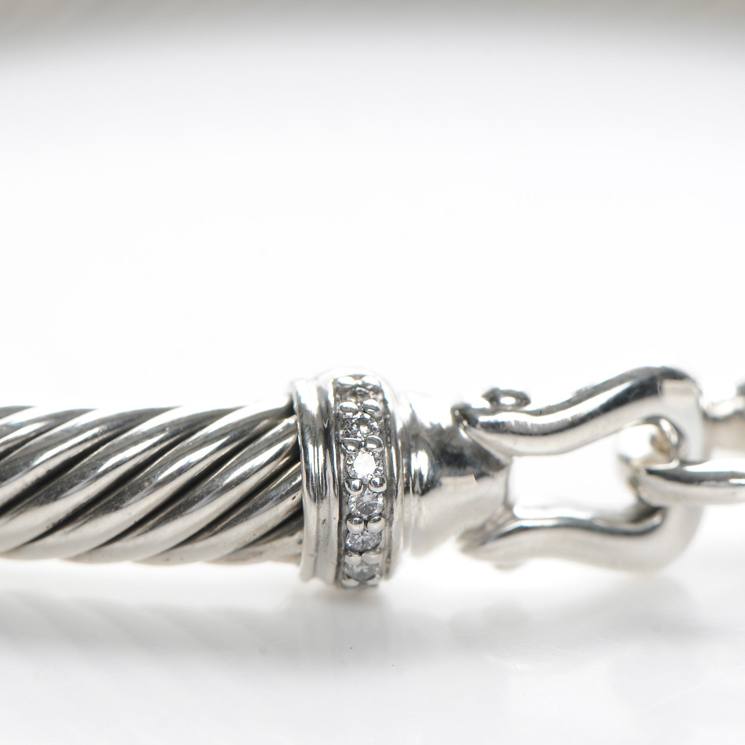 David Yurman Sterling Silver Diamond 5mm Cable Buckle Bracelet 6 of 6