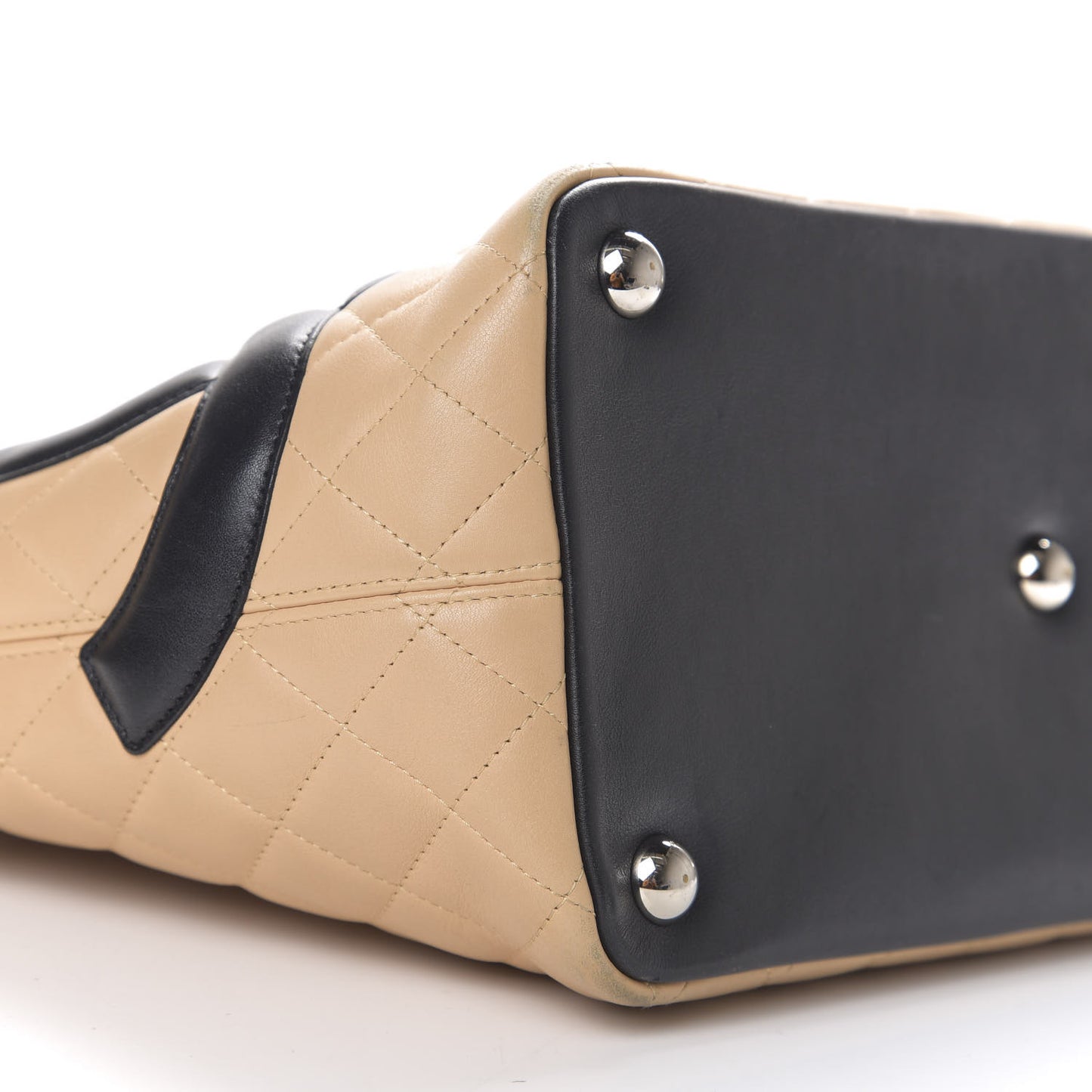 Calfskin Quilted Large Cambon Tote Beige Black