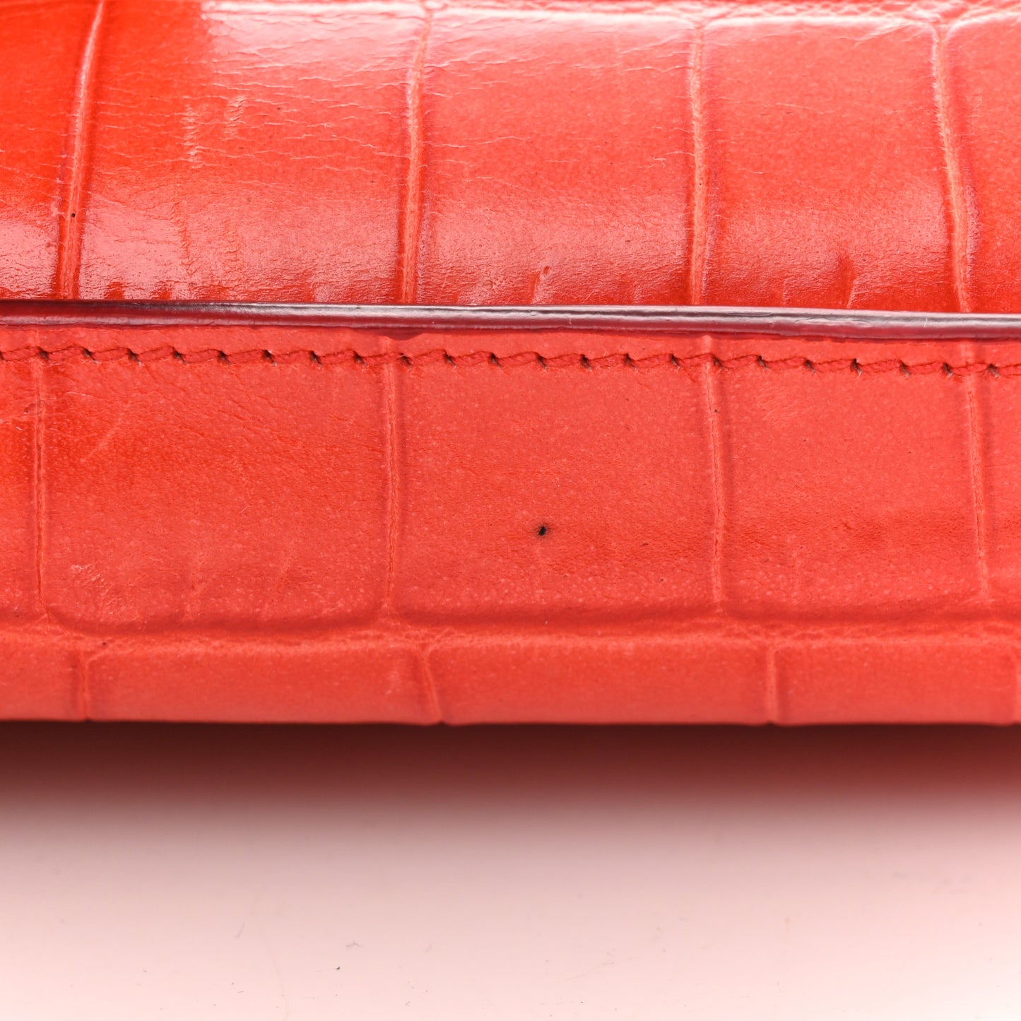 Calfskin Crocodile Embossed Turn Lock Satchel Orange White