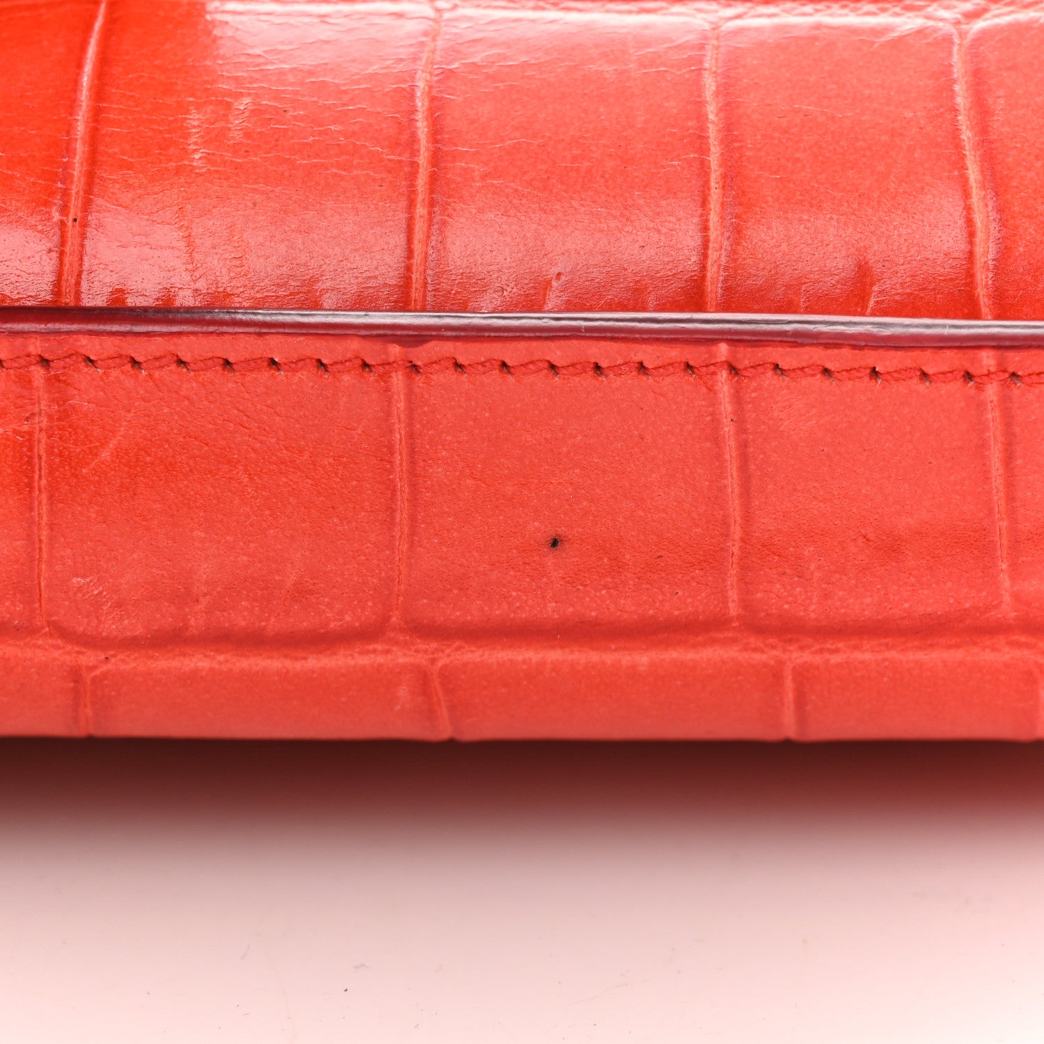 Prada Calfskin Crocodile Embossed Turn Lock Satchel Orange White 11 of 13