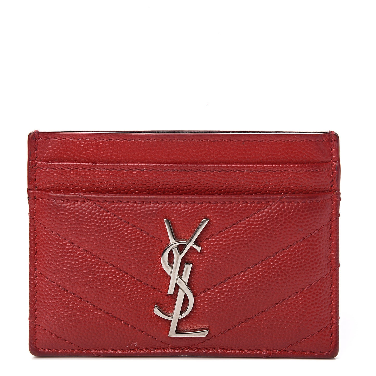 Grain De Poudre Matelasse Chevron Monogram Credit Card Case New Red