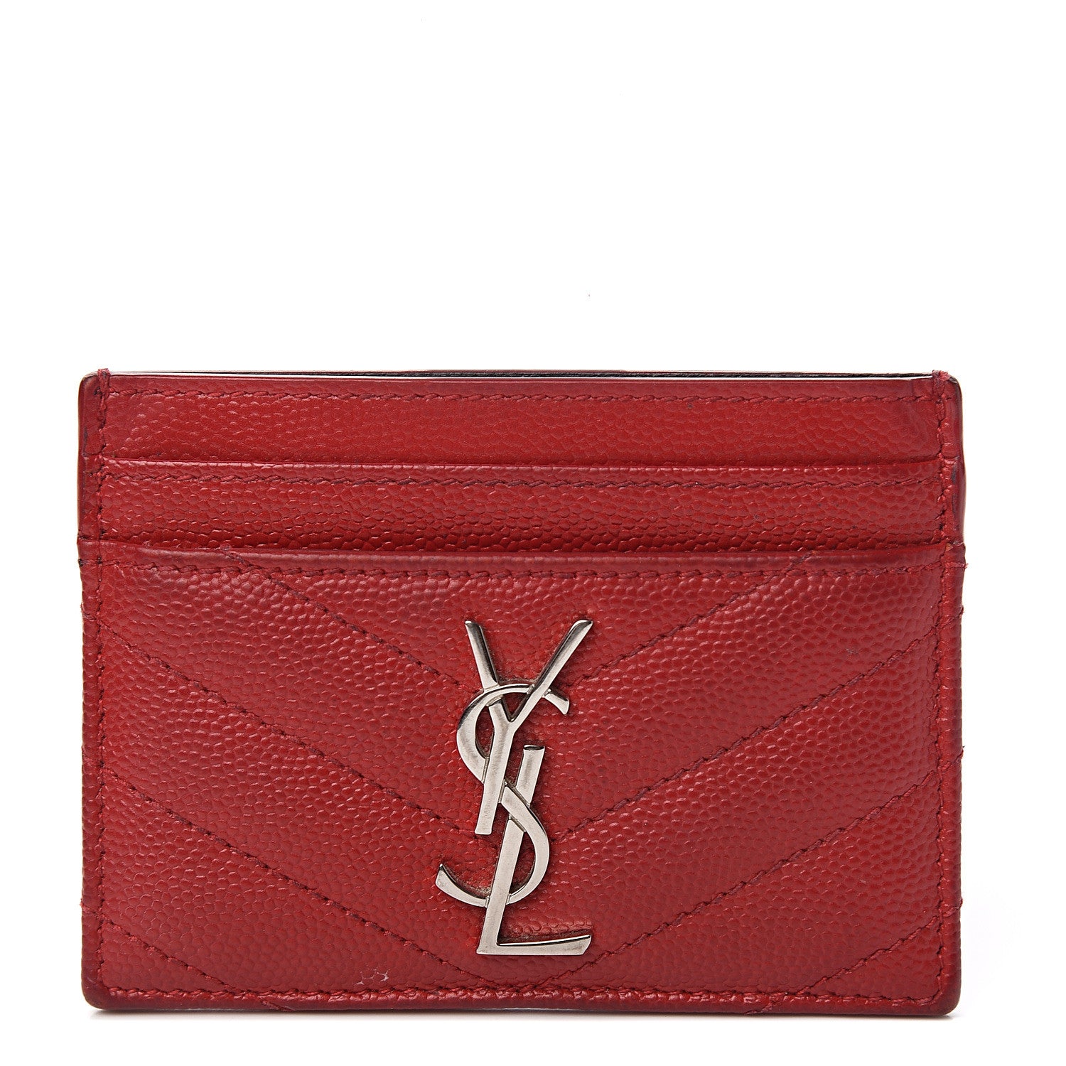 Saint Laurent Grain De Poudre Matelasse Chevron Monogram Credit Card Case New Red 1 of 8