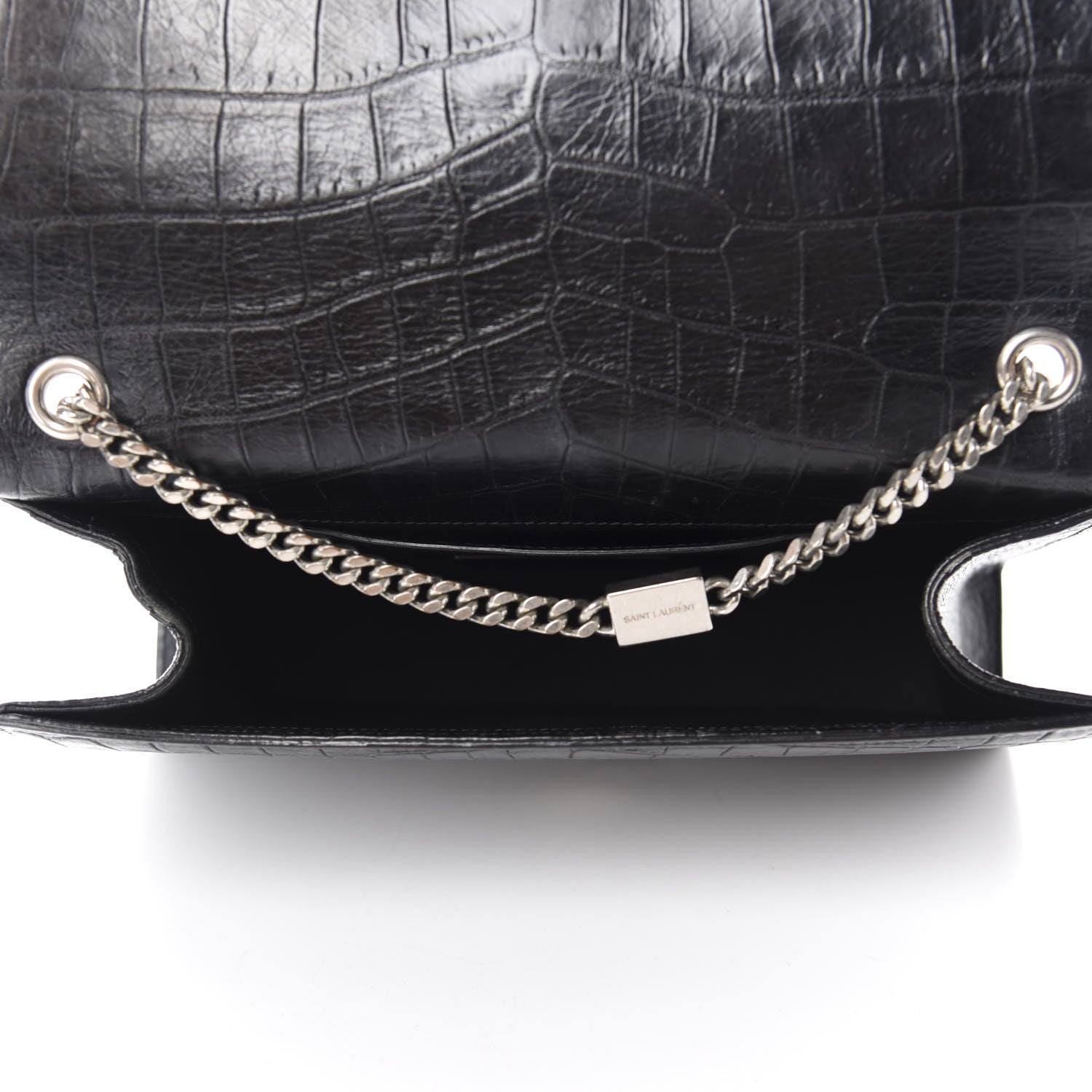 Saint Laurent Calfskin Crocodile Embossed Medium Classic Monogram Kate Tassel Satchel Black 5 of 11