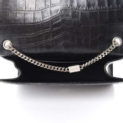 Saint Laurent Calfskin Crocodile Embossed Medium Classic Monogram Kate Tassel Satchel Black 5 of 11