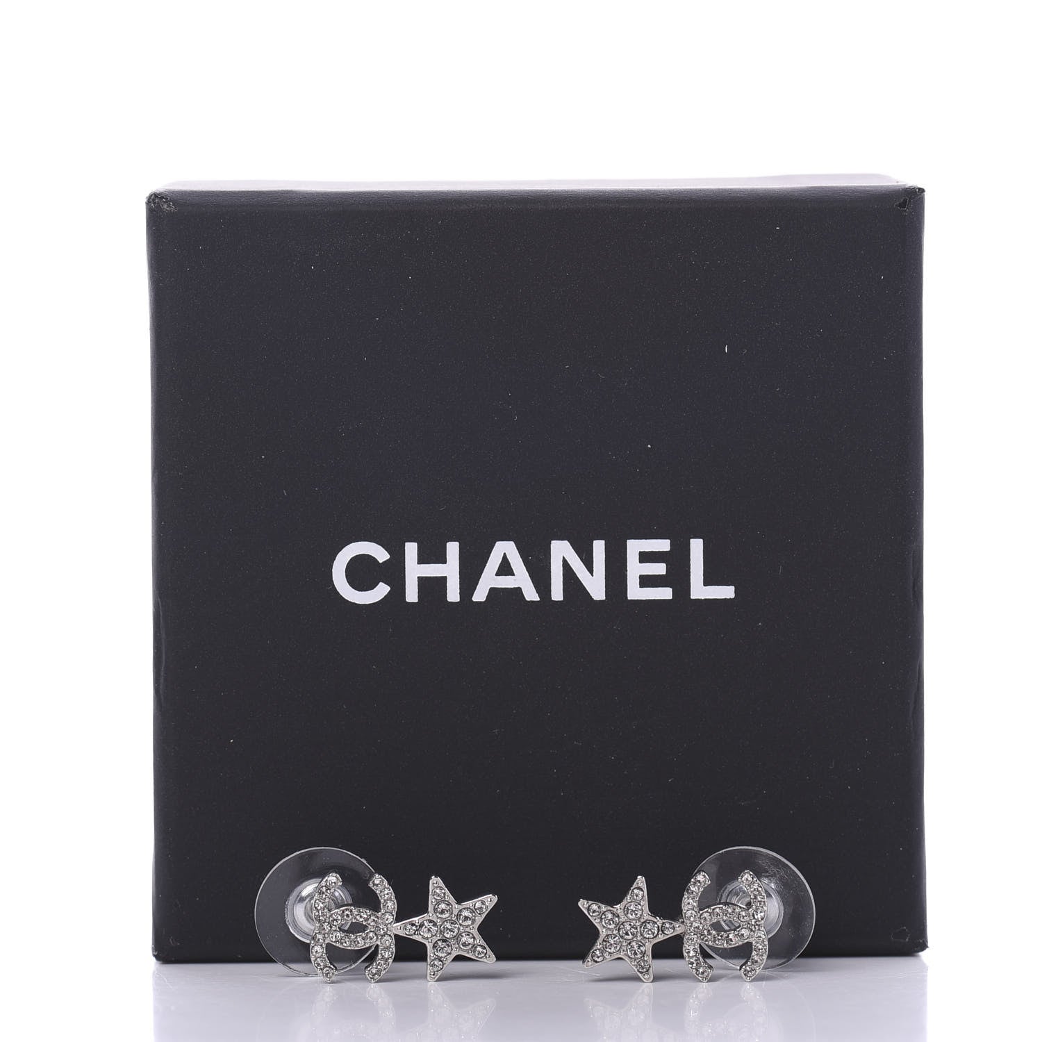 Chanel Crystal CC Star Earrings Silver 4 of 4
