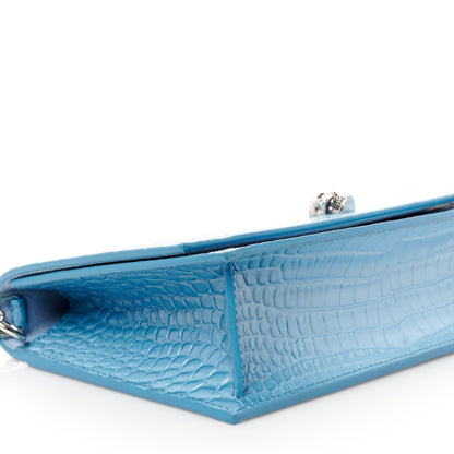 Alexander McQueen Calfskin Crocodile Embossed Medium Skull Top Handle Bag Blue 10 of 11