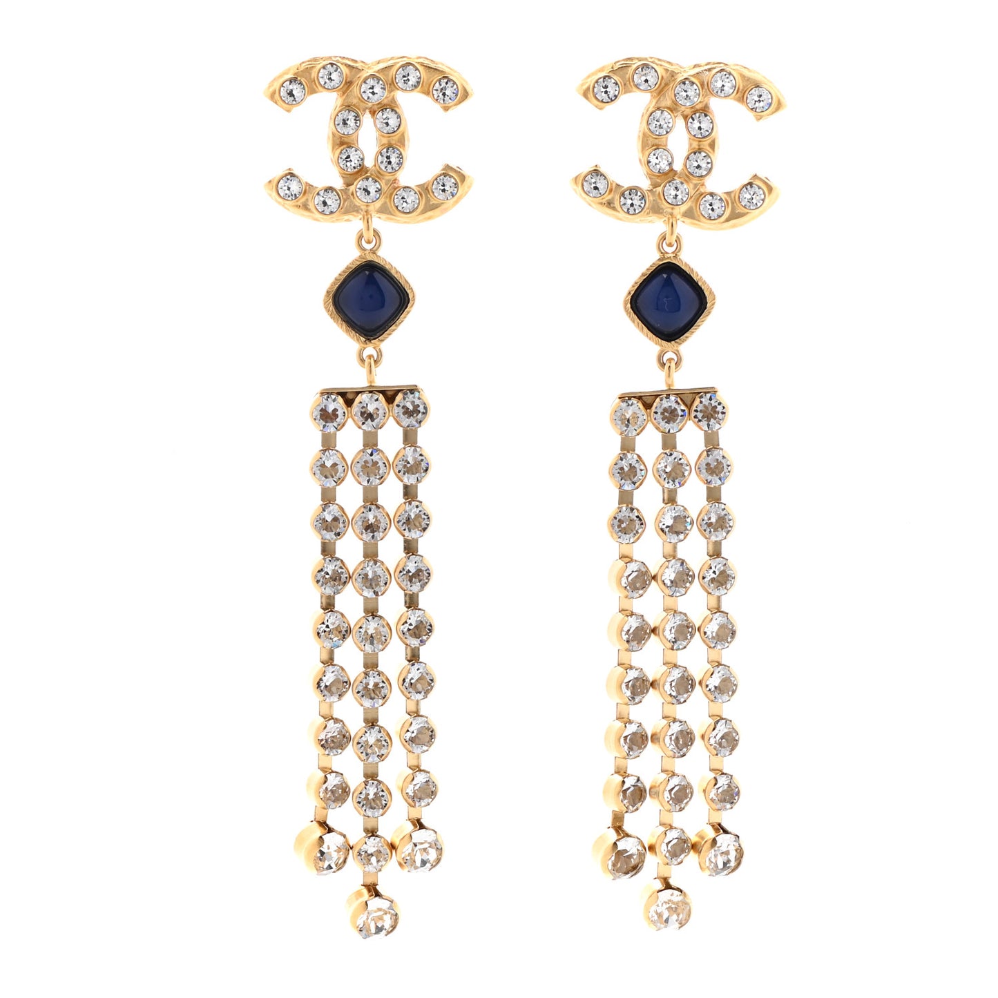 Resin Crystal CC Drop Earrings Gold Blue