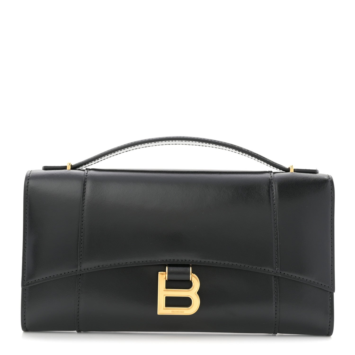 Balenciaga Shiny Calfskin Top Handle Hourglass Clutch Black 1 of 8