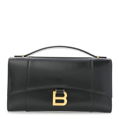 Balenciaga Shiny Calfskin Top Handle Hourglass Clutch Black 1 of 8